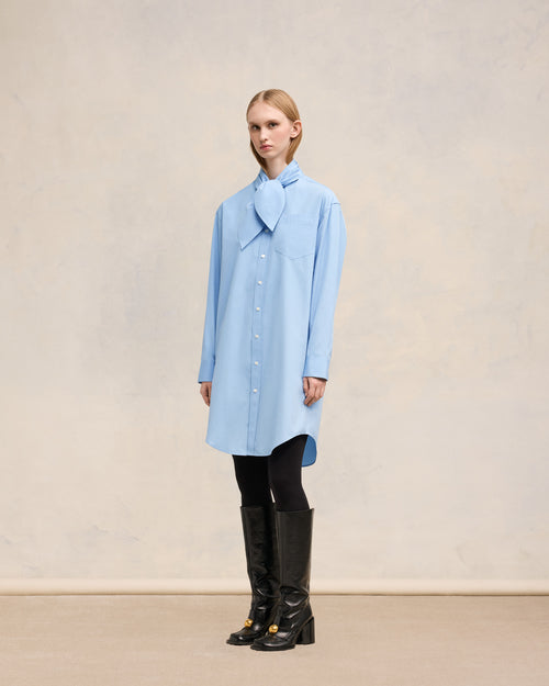 Scarf Collar Shirt Dress - 6 - Ami Paris