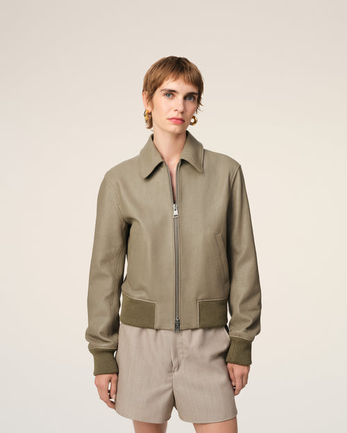 Green Leather Zipped Jacket - 9 - Ami Paris