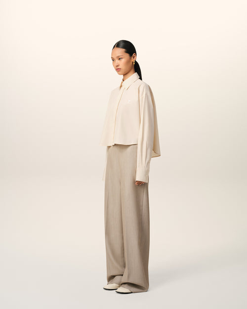 Beige Cotton Cropped Oversized Shirt - 12 - Ami Paris