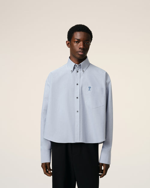 Blue Cotton Button-Down Cropped Oversized Shirt - 3 - Ami Paris