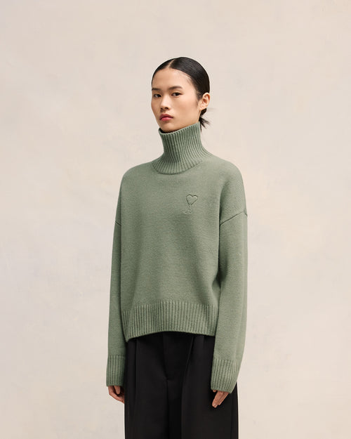 Embossed Ami de Coeur Funnel Neck Sweater - 12 - Ami Paris