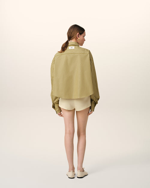 Khaki Cotton Cropped Oversized Shirt - 11 - Ami Paris