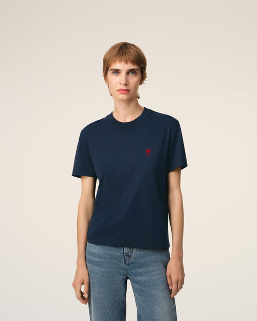 Navy Cotton Ami de Coeur T-Shirt - 9 - Ami Paris