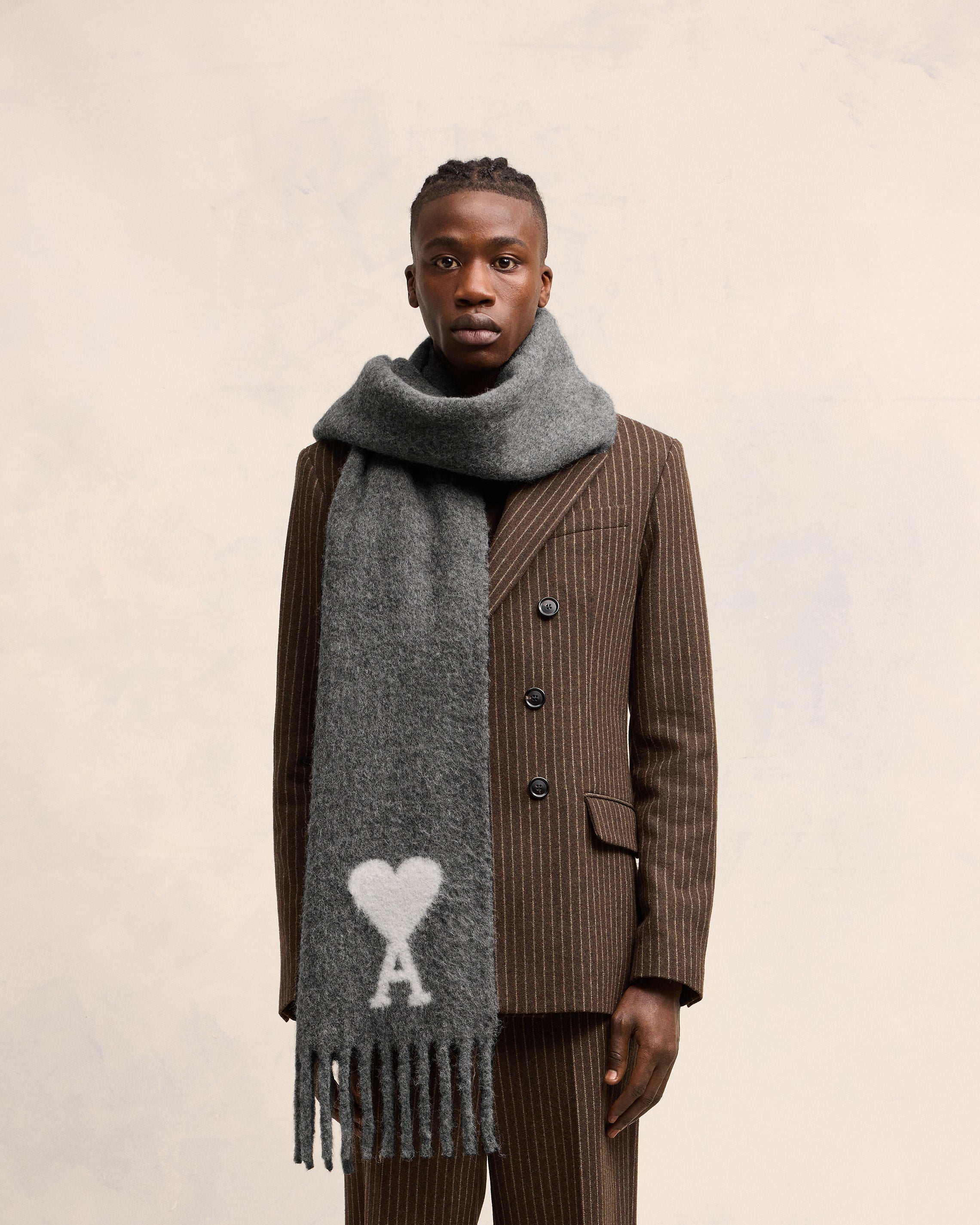 Dark Grey Oversized Ami De Coeur Scarf AMI PARIS