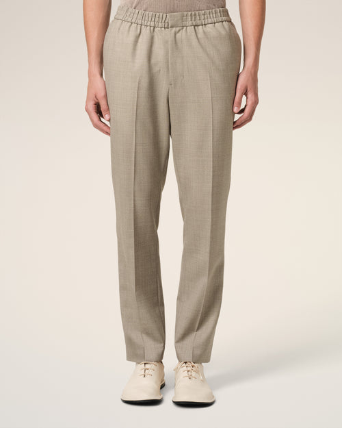 Beige Wool Elasticated Waist Trousers - 3 - Ami Paris