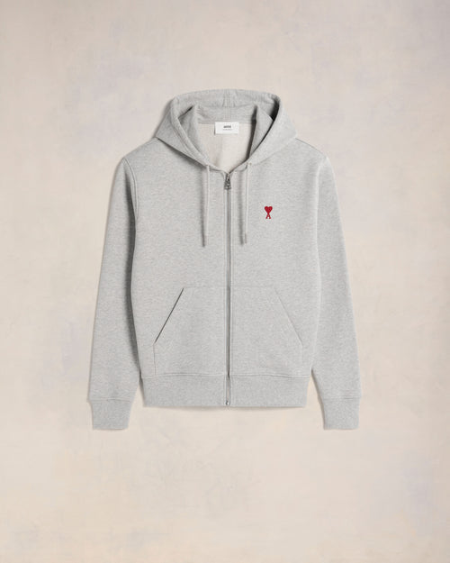 Grey Cotton Ami de Coeur Zipped Hoodie - 4 - Ami Paris