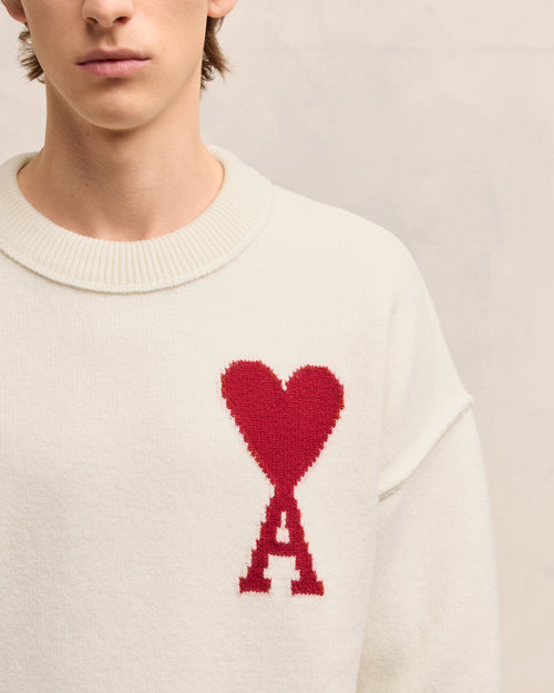 Pull Blanc Ami de Coeur En Laine - 4 - Ami Paris