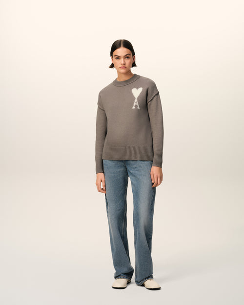 									Taupe Wool Ami de Coeur Sweater - 3								 - Ami Paris