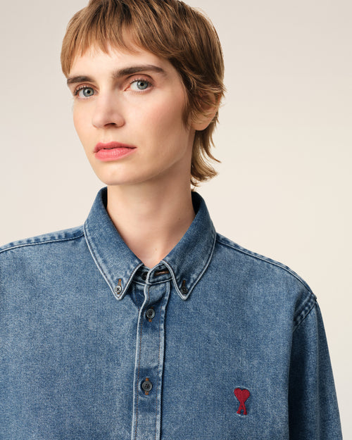 Chemise Bleue Col Boutonné Ami de Coeur En Denim - 10 - Ami Paris