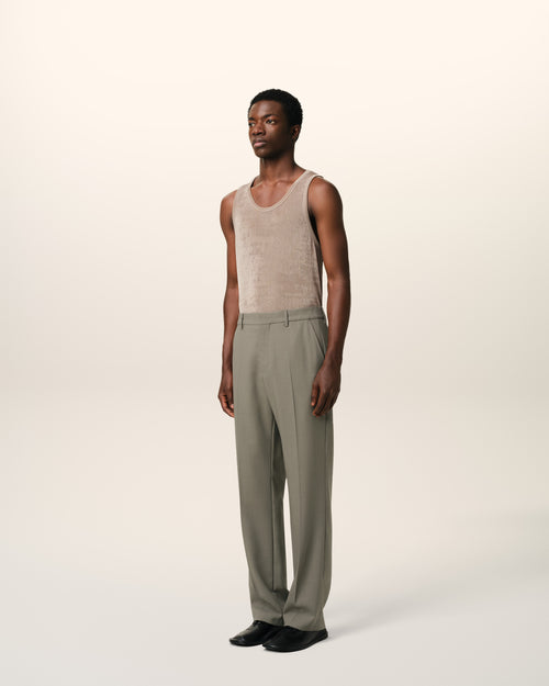 Taupe Wool Straight Fit Trousers - 6 - Ami Paris