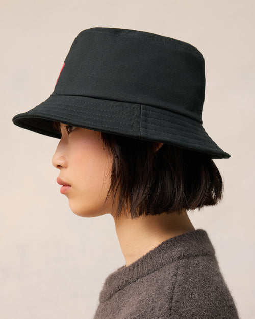 Black Cotton Ami de Coeur Embroidery Bucket Hat - 11 - Ami Paris