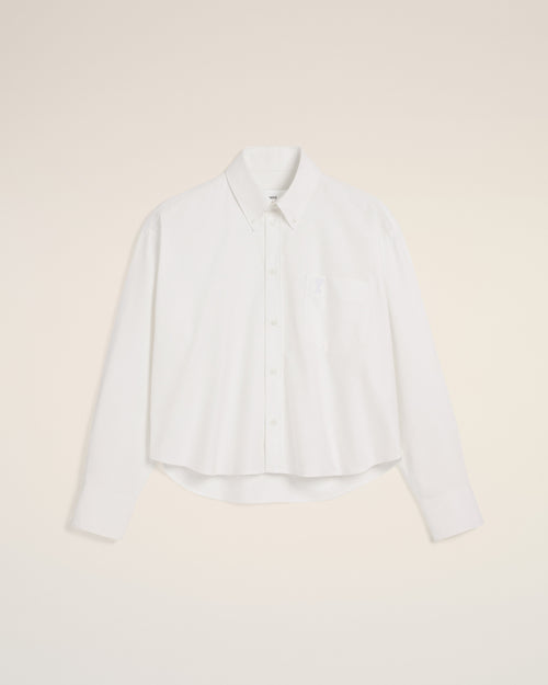 								White Cotton Cropped Oversized Shirt - 3							 - Ami Paris