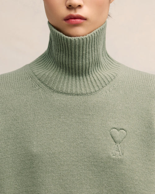 Embossed Ami de Coeur Funnel Neck Sweater - 10 - Ami Paris