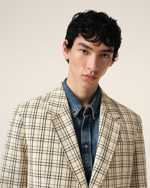 Beige Checked Wool Semi-Lined Jacket - 4 - Ami Paris