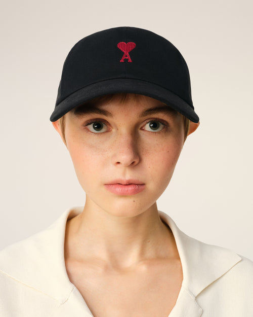 									Black Cotton Ami de Coeur Embroidery Cap - 3								 - Ami Paris