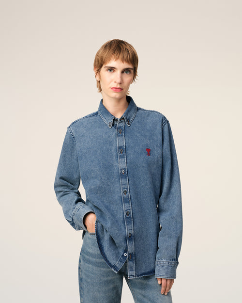 Chemise Bleue Col Boutonné Ami de Coeur En Denim - 9 - Ami Paris