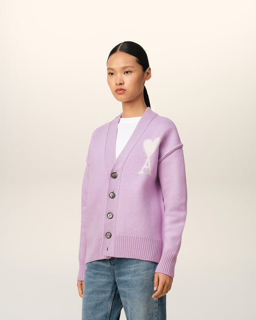 Purple Wool Ami de Coeur Cardigan - 12 - Ami Paris