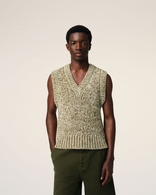 Green Cotton And Wool Sleeveless V Neck Sweater - 3 - Ami Paris