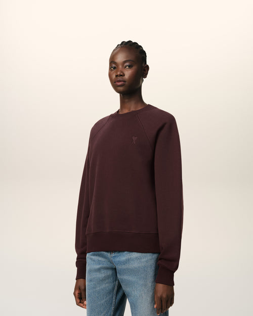 Burgundy Cotton Tonal Ami de Coeur Sweatshirt - 12 - Ami Paris