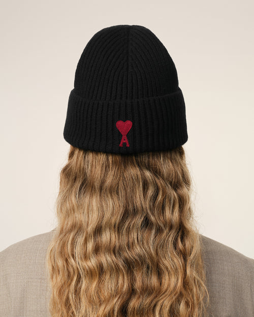 Black Wool Ami de Coeur Beanie - 12 - Ami Paris