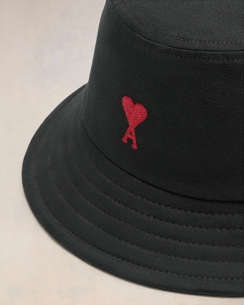 Black Cotton Ami de Coeur Embroidery Bucket Hat - 9 - Ami Paris