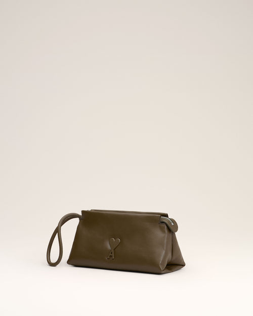 Khaki Leather Voulez-Vous Pouch - 1 - Ami Paris