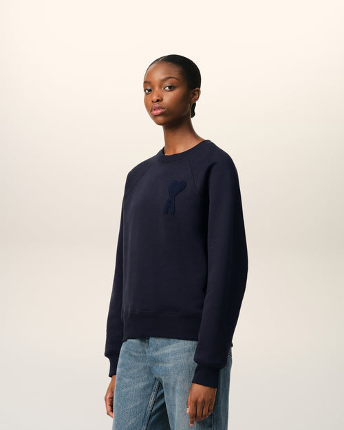 Navy Cotton Ami de Coeur Patch Sweatshirt - 12 - Ami Paris