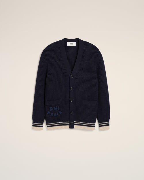 Navy Wool Ribbed Sweater - 1 - Ami Paris