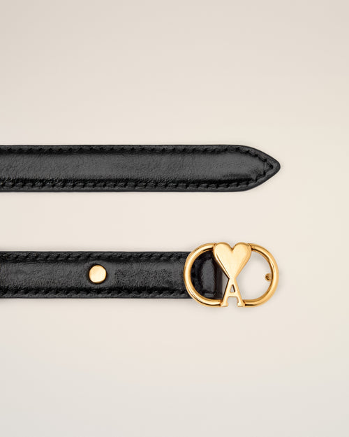 Black Leather Ami de Coeur Thin Belt - 1 - Ami Paris