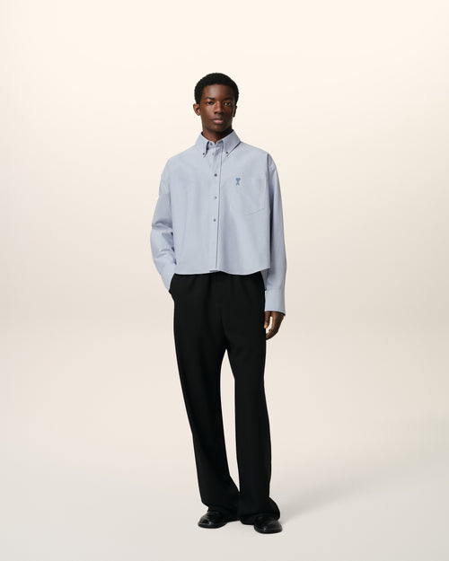 Blue Cotton Button-Down Cropped Oversized Shirt - 2 - Ami Paris