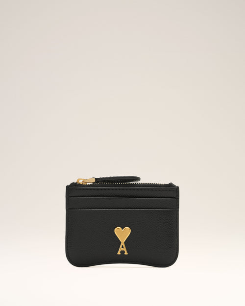 Black Leather Zipped Card Holder - 1 - Ami Paris