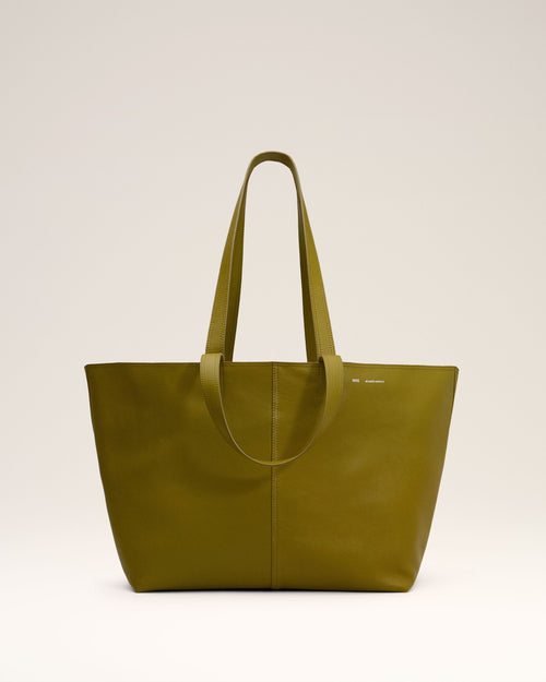 Khaki Leather Midi Tote Bag - BLACK OLIVE - 2 - Ami Paris