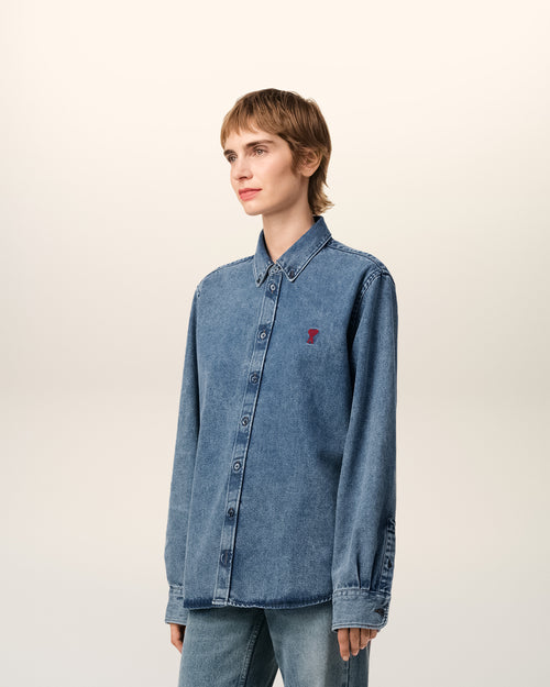 Chemise Bleue Col Boutonné Ami de Coeur En Denim - 12 - Ami Paris