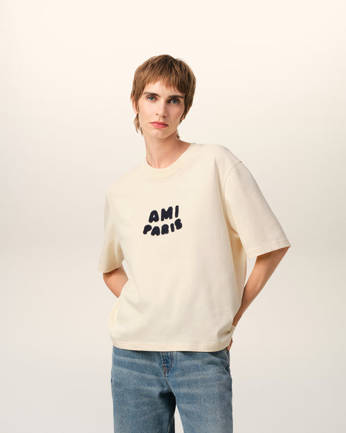 									Beige Cotton Ami Paris Patch T-Shirt - 3								 - Ami Paris