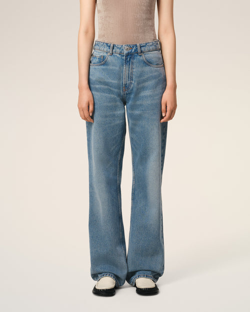 Blue Cotton Large Fit Jeans - 3 - Ami Paris