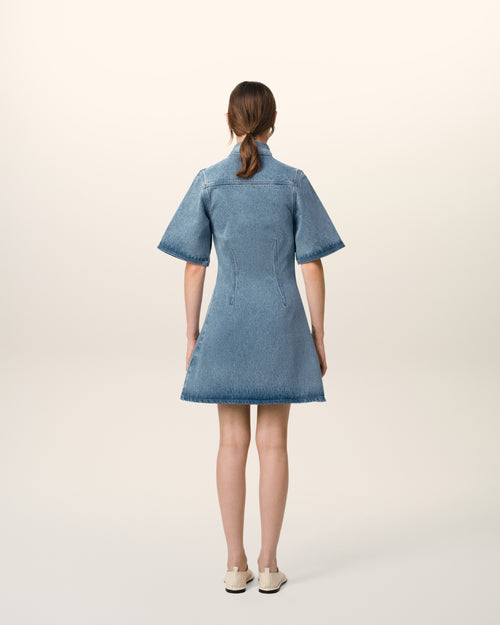 Blue Cotton Short Sleeve Shirt Dress - 5 - Ami Paris