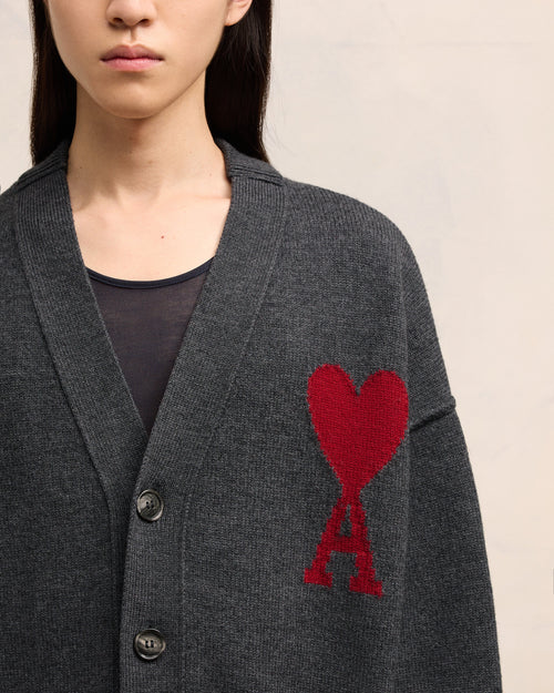 Cardigan Gris Ami de Coeur En Laine - 4 - Ami Paris