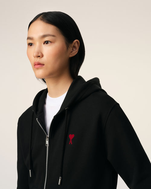 Black Cotton Ami de Coeur Zipped Hoodie - 10 - Ami Paris