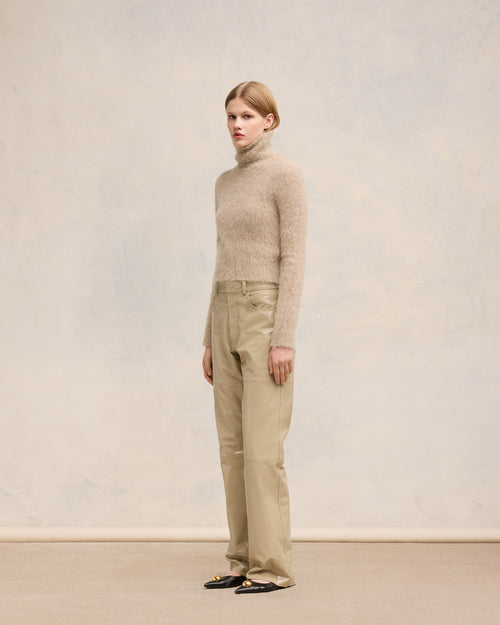 Leather Straight Fit Trousers - 6 - Ami Paris