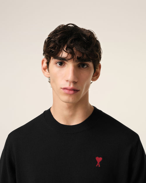 Black Wool Ami de Coeur Crew Neck Sweater - 4 - Ami Paris