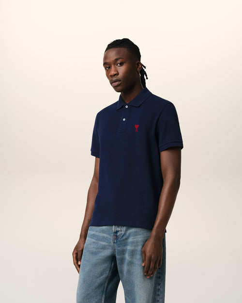 Navy Cotton Ami de Coeur Polo Shirt - 6 - Ami Paris