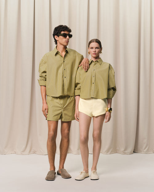 Khaki Cotton Cropped Oversized Shirt - 13 - Ami Paris