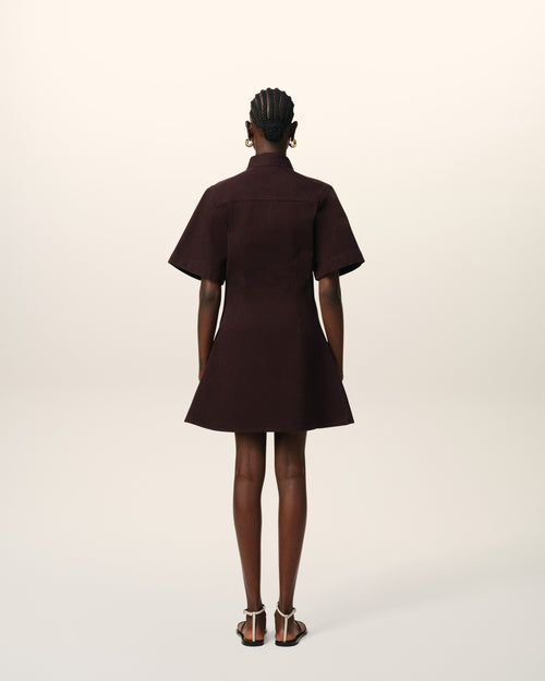 Burgundy Cotton Short Sleeve Shirt Dress - 4 - Ami Paris