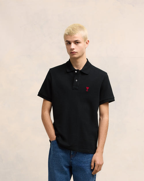 Black Cotton Ami de Coeur Polo Shirt - 1 - Ami Paris