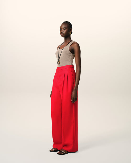 Red Wool High Waist Large Trousers - 6 - Ami Paris