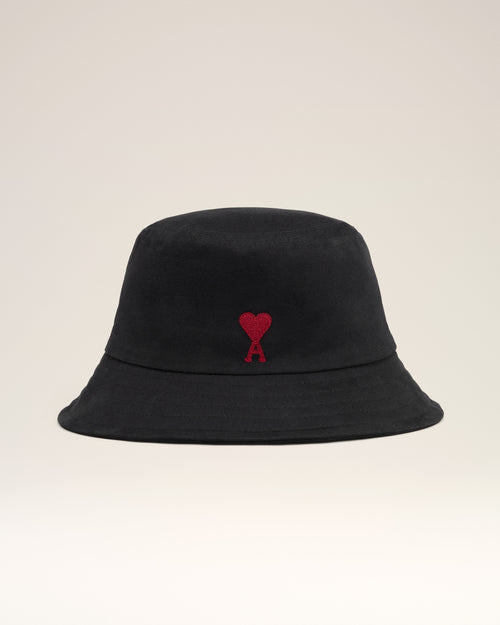 Black Cotton Ami de Coeur Embroidery Bucket Hat - 4 - Ami Paris