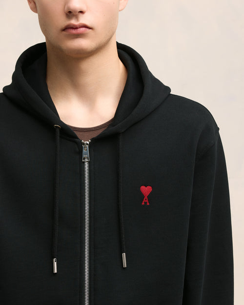 Hoodie Noir Zippé Ami de Coeur En Coton - 4 - Ami Paris