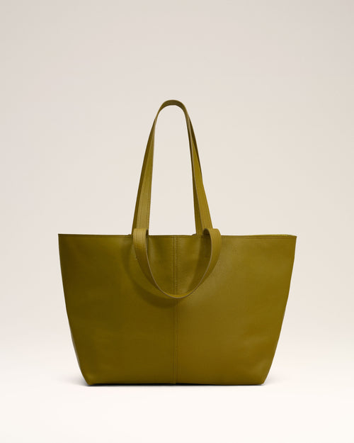 Khaki Leather Midi Tote Bag - 10 - Ami Paris