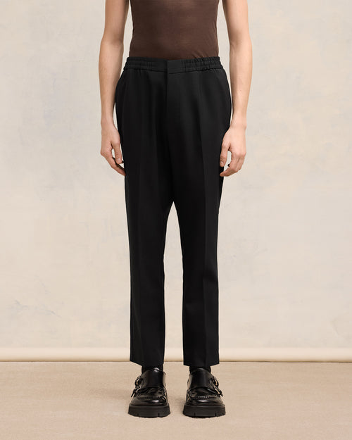 Black Wool Elasticated Waist Trousers - 3 - Ami Paris