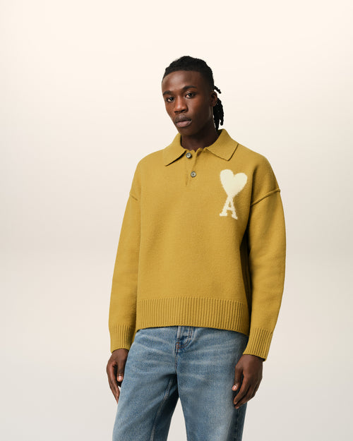 Mustard Wool Ami de Coeur Polo - 1 - Ami Paris